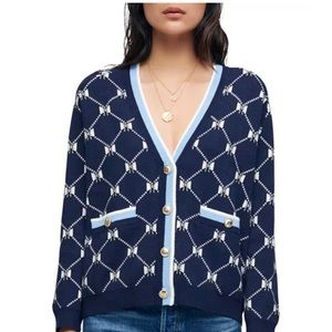 Maje Mybow cardigan. Size 1. Blue and white